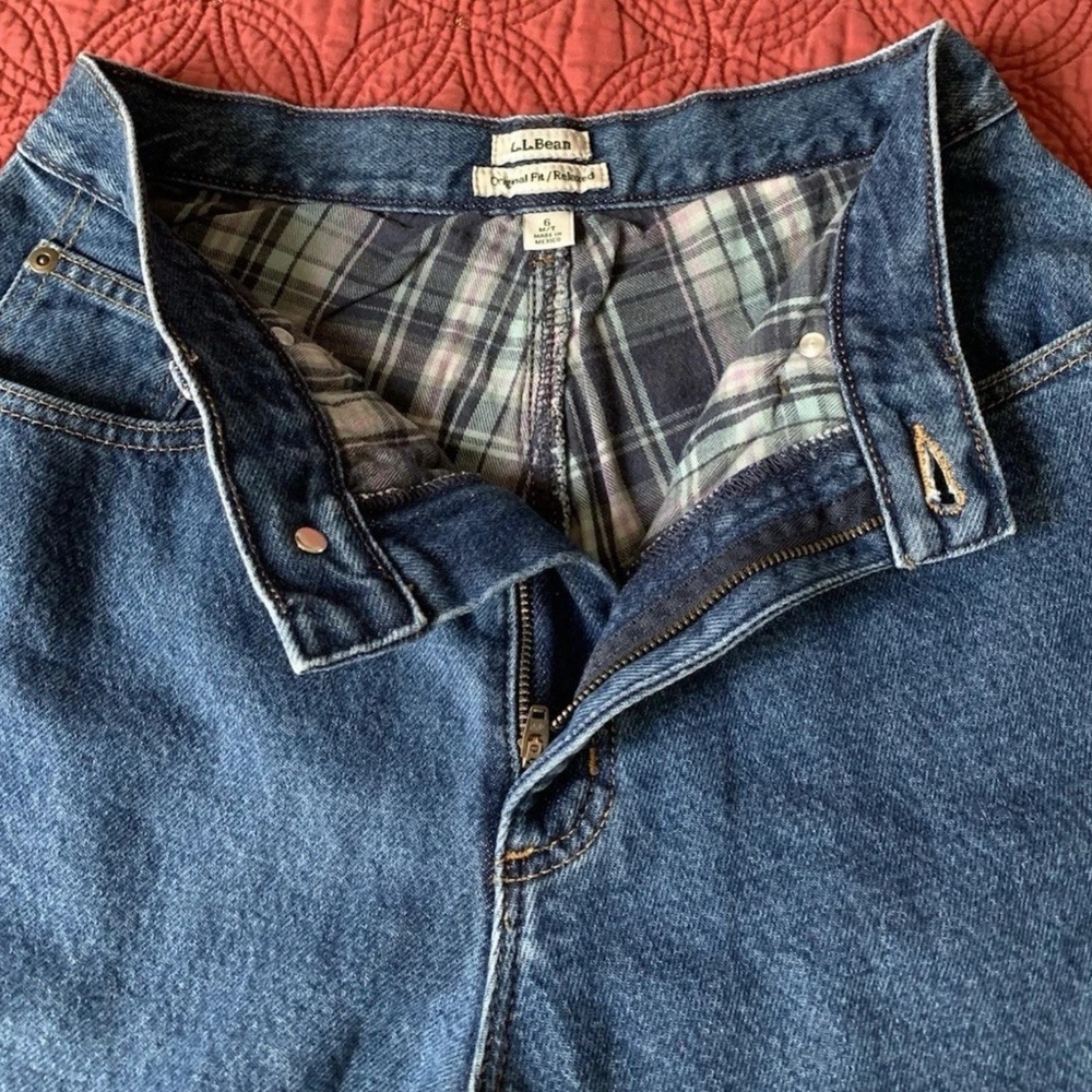 VTG LL Bean Original Fit Relaxed Jeans Denim Blue Flannel Lined, Wo’s Size 6 M/T